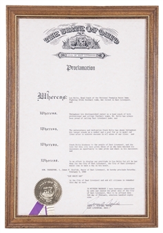 1989 City of East Liverpool Proclamation of 2/4/89 As Lou Holtz Day Framed To 12 x 17.5" (Holtz LOA)